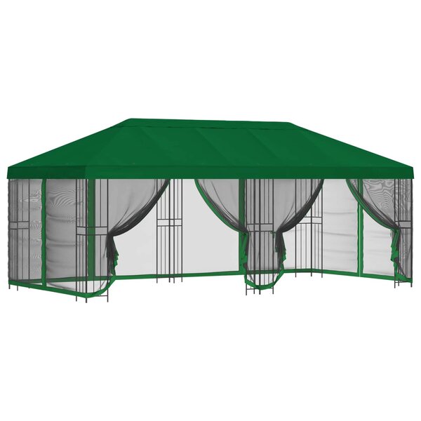 vidaXL Gazebo avec murs latéraux 6 x 3 m Vert Polyester et Acier