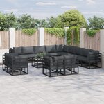 vidaXL Ensemble de canapé de jardin avec coussin 14 Pièces Noir Aluminium