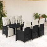 vidaXL Ensemble de bistro de jardin 7 Pièces coussins noir poly rotin