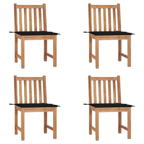 vidaXL Chaises de jardin lot de 4 avec coussins Bois de teck massif