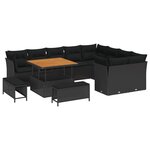 Ensemble de canapé de jardin vidaXL 12 pièces avec coussins en noir poly rotin acacia