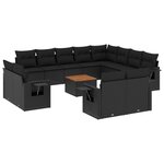 vidaXL Salon de jardin avec coussins 13 Pièces noir résine tressée