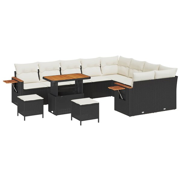 vidaXL Ensemble de canapé de jardin 12 Pièces Noir polyrotin