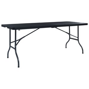 vidaXL Table pliable de jardin Noir 180x75x72 cm PEHD Imitation rotin