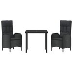 vidaXL Ensemble de salle à manger pour jardin 3 Pièces Noir polyrotin