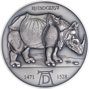 Monnaie RHINOCERUS Albrecht Durer 550th Anniversary 2 Oz Argent 2000 Francs Cameroon 2021