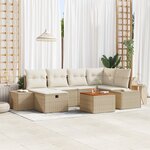 vidaXL Ensemble de canapé de jardin 7 pièces avec coussins en beige en poly rattan