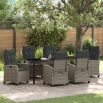 vidaXL Set de Salle à Manger de Jardin 7 Pièces avec Coussins Gris Poly Rattan