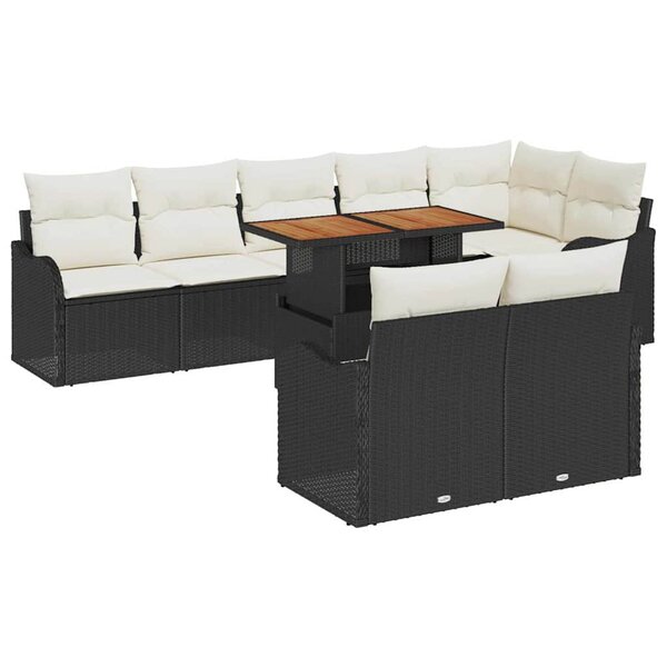 vidaXL Ensemble de canapé de jardin avec coussin 9 Pièces Noir et crème