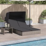 vidaXL Chaise longue double et auvent et coussins gris résine tressée