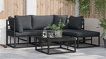 vidaXL Ensemble de canapé de jardin avec coussin 4 Pièces Noir Aluminium