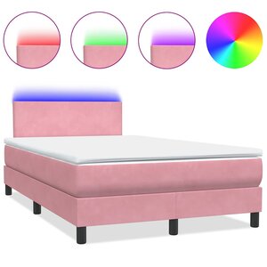 vidaXL Sommier à lattes de lit avec matelas et LED rose 120x210 cm velours
