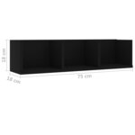 vidaXL Étagère murale à CD Noir 75x18x18 cm Bois d'ingénierie