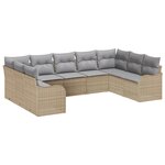 Ensemble de canapé de jardin 9 pièces vidaXL avec coussins en poly rattan beige