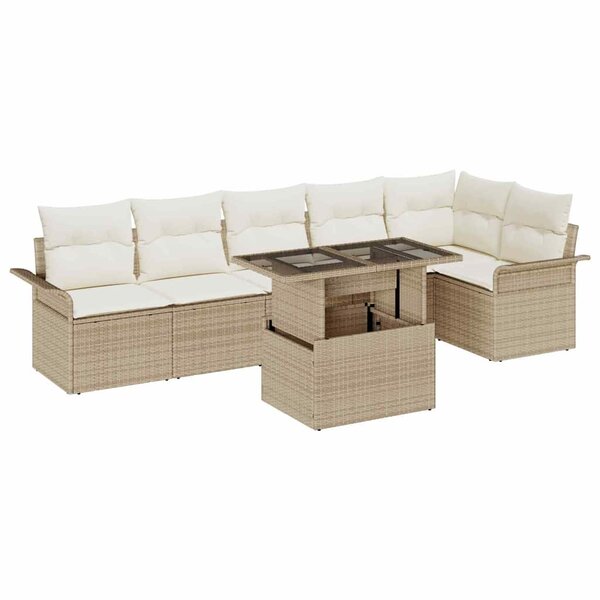 vidaXL Ensemble de canapé de jardin 7 Pièces Beige Poly rotin