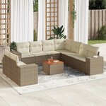 vidaXL Salon de jardin avec coussins 10 Pièces beige résine tressée