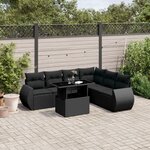 vidaXL Salon de jardin 7 Pièces avec coussins noir résine tressée