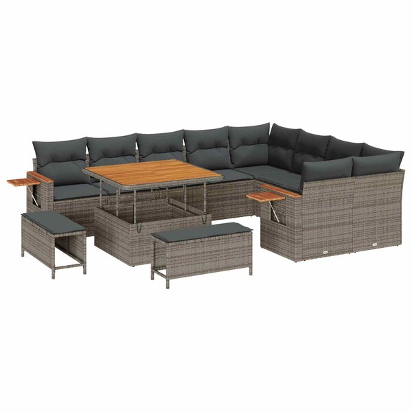 vidaXL Ensemble de canapé de jardin 12 Pièces Gris polyrotin