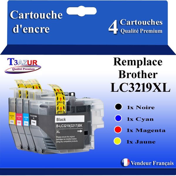 T3AZUR Lot de 4 Cartouches compatibles avec Brother LC3217 / LC3219XL pour Brother MFC-J6535DW  MFC-J6535DW XL  MFC-J6730DW