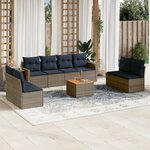 vidaXL Salon de jardin 9 Pièces avec coussins gris résine tressée