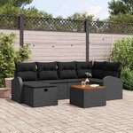 vidaXL Ensemble de canapé de jardin avec coussin 7 Pièces Noir Poly rotin