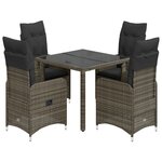 vidaXL Ensemble de bistro de jardin 5 Pièces coussins gris poly rotin