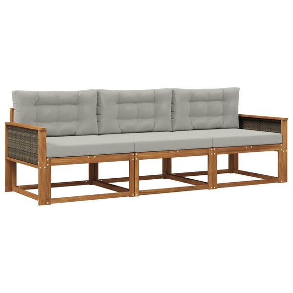 vidaXL Ensemble de canapés d'extérieur 3 pc Naturel et Gris clair