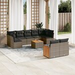 vidaXL Salon de jardin avec coussins 10 Pièces gris résine tressée