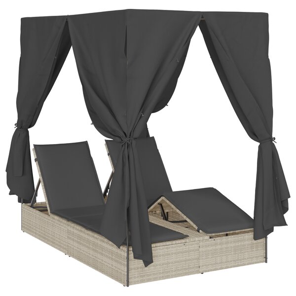 vidaXL Chaiselongue double avec toit et rideaux Réglable Gris clair