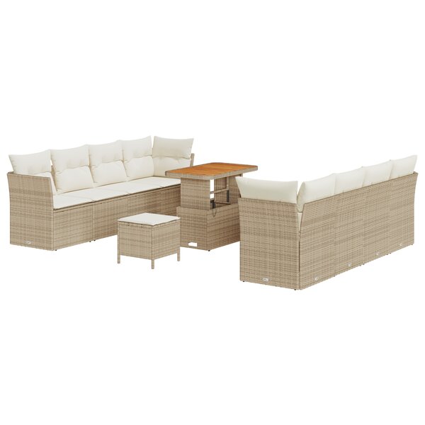 Set de 11 pièces canapé de jardin avec coussins Beige Poly Rotin Acacia