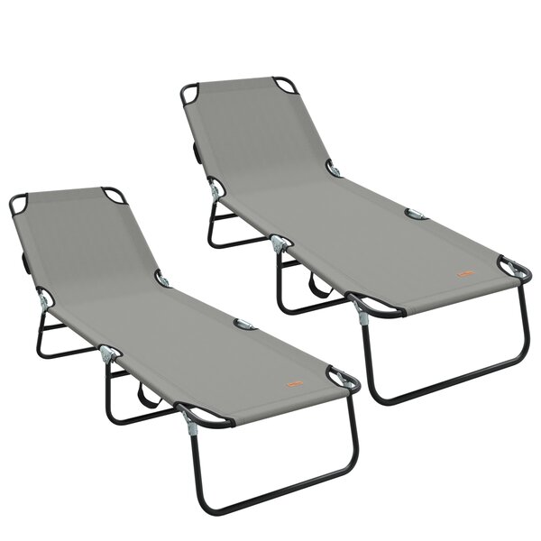 vidaXL Chaise longue pliante 2 Pièces portable en tissu Oxford gris 600D