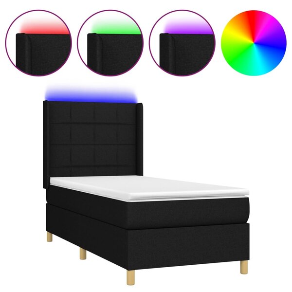 vidaXL Sommier à lattes de lit matelas et LED Noir 90x190 cm Tissu
