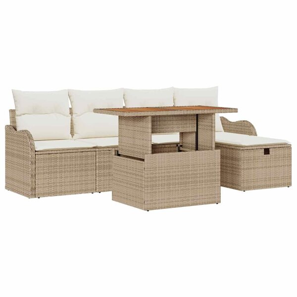 vidaXL Ensemble de canapé de jardin 6 Pièces Beige polyrotin