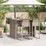 vidaXL Ensemble de bar de jardin 5 Pièces avec coussins gris poly rotin