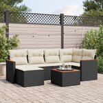 vidaXL Salon de jardin 7 Pièces avec coussins noir résine tressée
