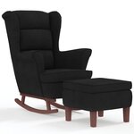 vidaXL Fauteuil à bascule à oreilles en velours noir bois massif