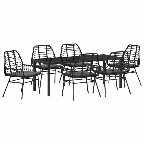 vidaXL Ensemble de salle à manger pour jardin 7 Pièces Noir polyrotin