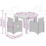 vidaXL Ensemble de bistro de jardin 5 Pièces coussins gris poly rotin