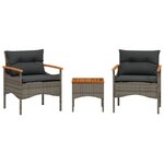 vidaXL Salon de jardin avec coussins 3 Pièces gris résine tressée