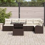 vidaXL Ensemble de canapé de jardin 7 Pièces Marron et crème polyrotin