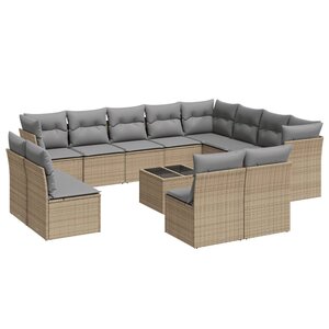 vidaXL Salon de jardin avec coussins 13 Pièces beige résine tressée