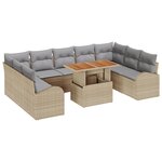 vidaXL Ensemble de salle à manger de jardin 10 pièces avec coussins en poly rattan beige acacia