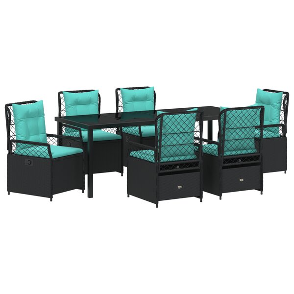 vidaXL Ensemble de salle à manger de jardin de 7 pièces en poly rattan noir