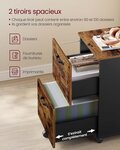 Caisson 2 tiroirs placard bureau sur roulettes 40 x 42 x 70 cm pour documents A4 dossiers suspendus style industriel marron 12_0004788