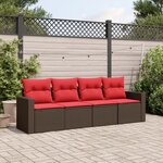 vidaXL Salon de jardin 4 Pièces avec coussins marron résine tressée