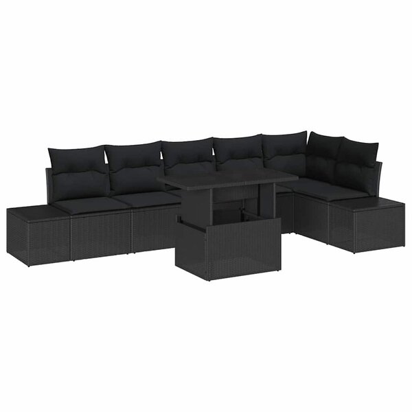 vidaXL Ensemble de canapé de jardin 7 Pièces Noir 100 x 55 x 73 cm