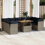 vidaXL Salon de jardin avec coussins 10 Pièces gris résine tressée