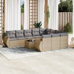 vidaXL Salon de jardin 11 Pièces avec coussins beige résine tressée