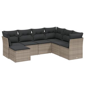 vidaXL Salon de jardin avec coussins 7 Pièces gris résine tressée