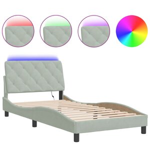 vidaXL Cadre de lit avec LED sans matelas gris clair 100x200cm velours